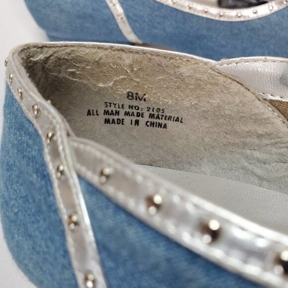 Annie Denim Metallic Silver Studded Fabric Pumps 8 - Picture 6 of 10